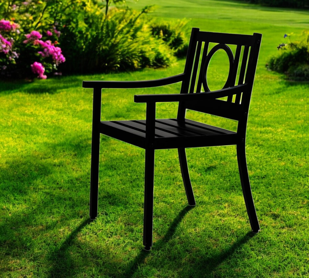 HomeRoots 24" Black Steel Geo Back Outdoor Arm Chair - Stylish, Durable, and Versatile Seating for Modern Patios 606527