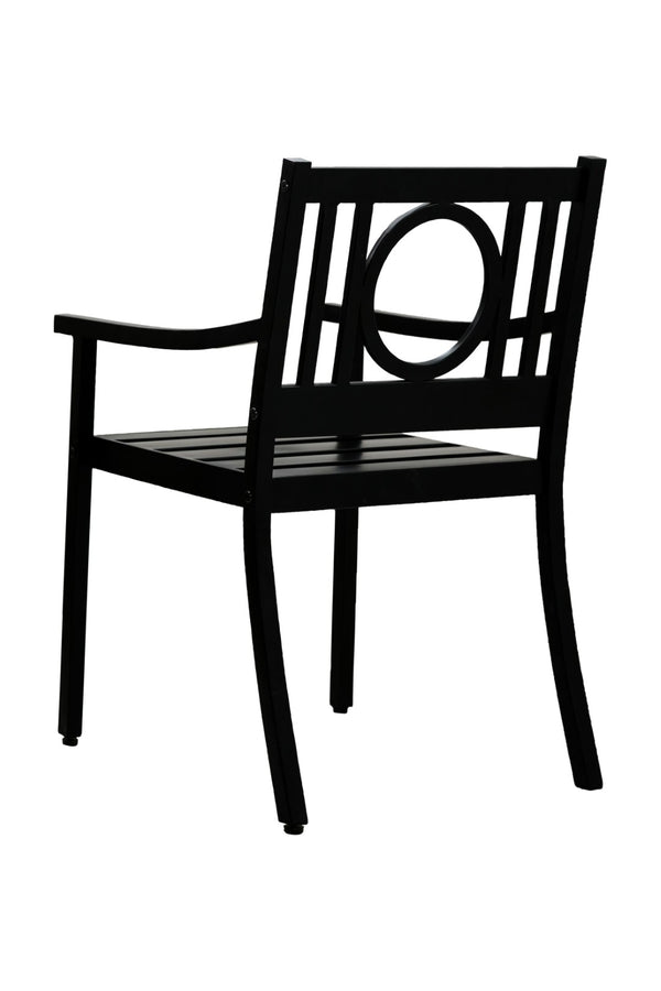 HomeRoots 24" Black Steel Geo Back Outdoor Arm Chair - Stylish, Durable, and Versatile Seating for Modern Patios 606527