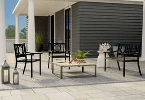 HomeRoots 24" Black Steel Geo Back Outdoor Arm Chair - Stylish, Durable, and Versatile Seating for Modern Patios 606527