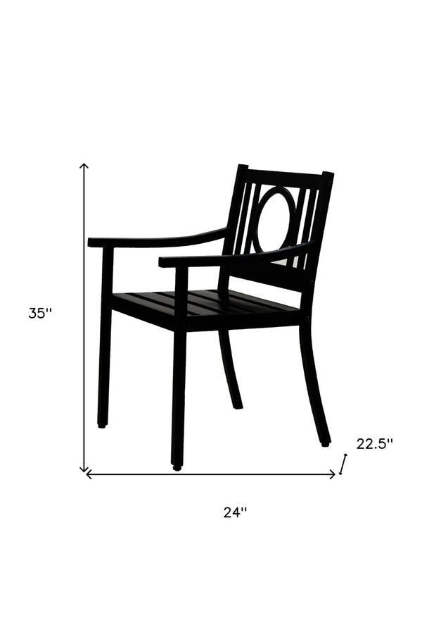 HomeRoots 24" Black Steel Geo Back Outdoor Arm Chair - Stylish, Durable, and Versatile Seating for Modern Patios 606527
