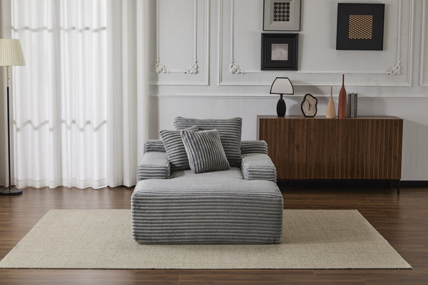 English Elm Oversized Chaise Lounge Chair Cozy Cloud Corduroy Plush Sleeper Daybed with Throw Pillows, Wide Armrest and No Assembly Grey W3723P345160