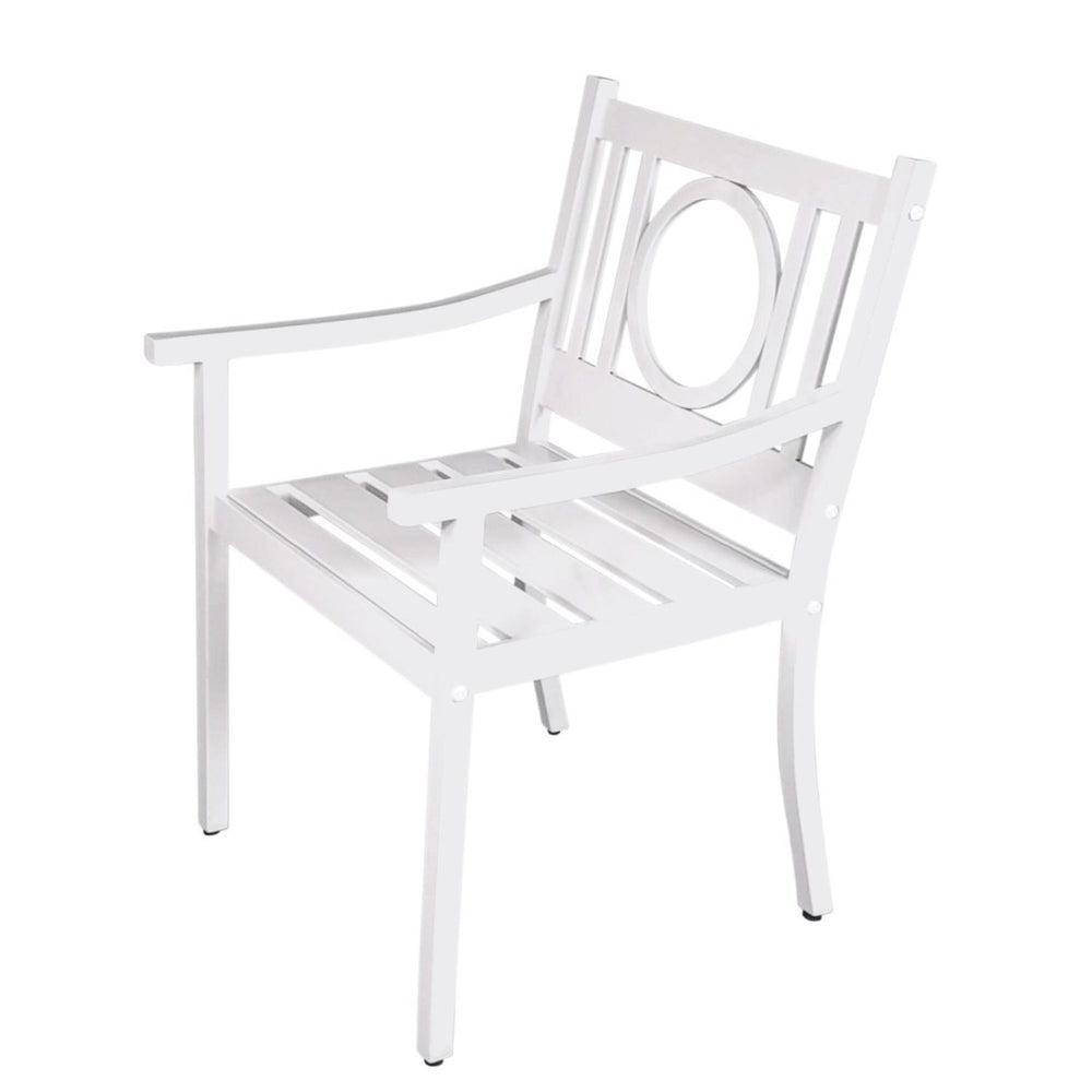 HomeRoots 24" White Steel Geo Back Outdoor Arm Chair - Modern Comfort, Durable Design for Stylish Relaxation 606528