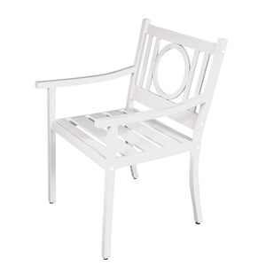 HomeRoots 24" White Steel Geo Back Outdoor Arm Chair - Modern Comfort, Durable Design for Stylish Relaxation 606528