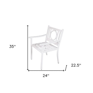 HomeRoots 24" White Steel Geo Back Outdoor Arm Chair - Modern Comfort, Durable Design for Stylish Relaxation 606528