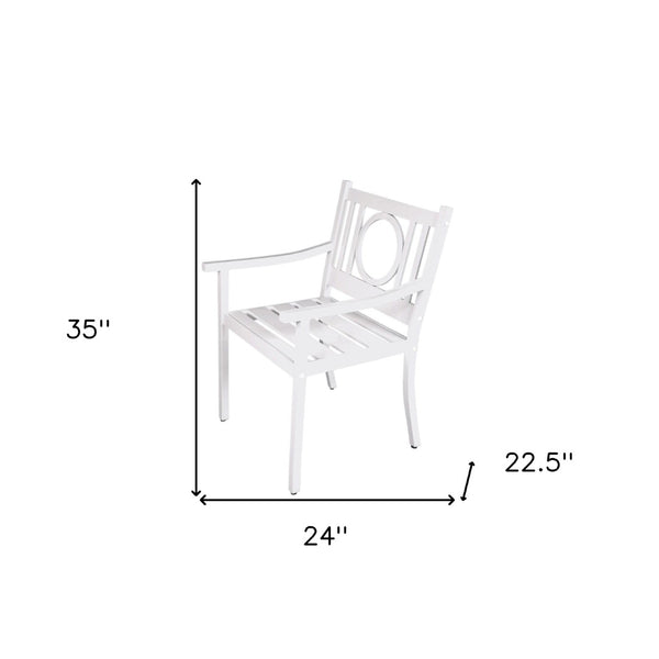 HomeRoots 24" White Steel Geo Back Outdoor Arm Chair - Modern Comfort, Durable Design for Stylish Relaxation 606528