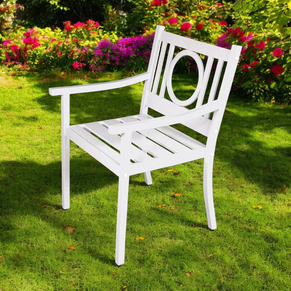 HomeRoots 24" White Steel Geo Back Outdoor Arm Chair - Modern Comfort, Durable Design for Stylish Relaxation 606528
