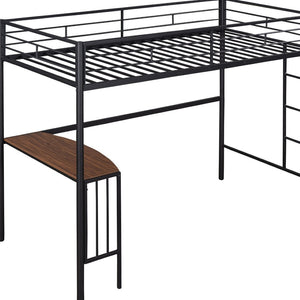 HomeRoots Black Slat Metal Twin Loft Bed with Integrated Desk – Space-Saving Design for Modern Bedrooms 606529