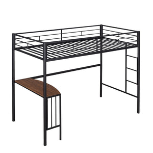 HomeRoots Black Slat Metal Twin Loft Bed with Integrated Desk – Space-Saving Design for Modern Bedrooms 606529