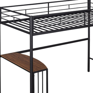 HomeRoots Black Slat Metal Twin Loft Bed with Integrated Desk – Space-Saving Design for Modern Bedrooms 606529