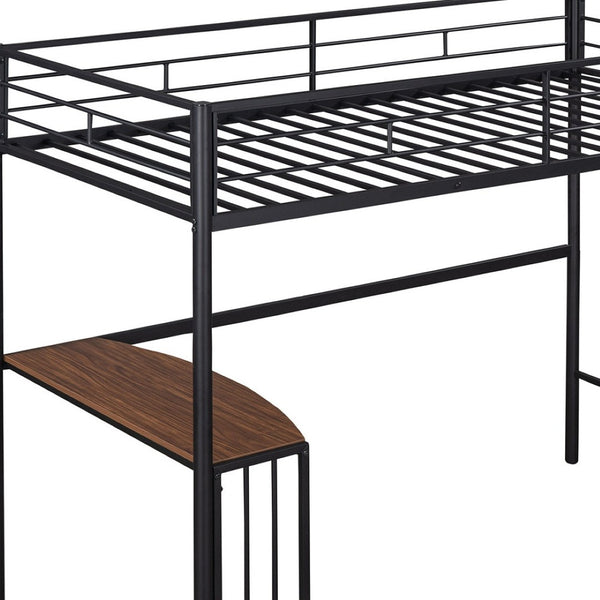 HomeRoots Black Slat Metal Twin Loft Bed with Integrated Desk – Space-Saving Design for Modern Bedrooms 606529
