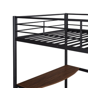 HomeRoots Black Slat Metal Twin Loft Bed with Integrated Desk – Space-Saving Design for Modern Bedrooms 606529