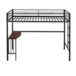 HomeRoots Black Slat Metal Twin Loft Bed with Integrated Desk – Space-Saving Design for Modern Bedrooms 606529