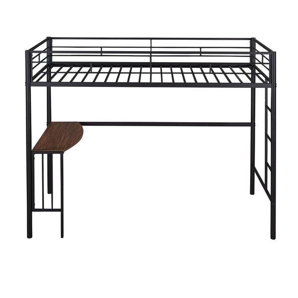 HomeRoots Black Slat Metal Twin Loft Bed with Integrated Desk – Space-Saving Design for Modern Bedrooms 606529