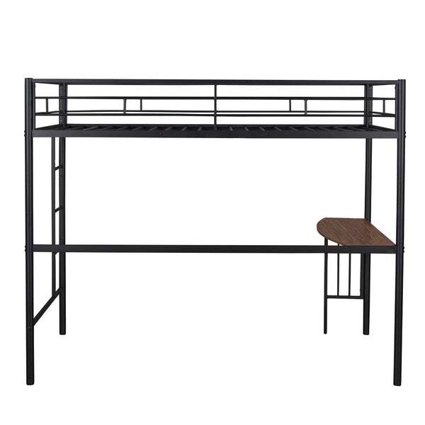 HomeRoots Black Slat Metal Twin Loft Bed with Integrated Desk – Space-Saving Design for Modern Bedrooms 606529
