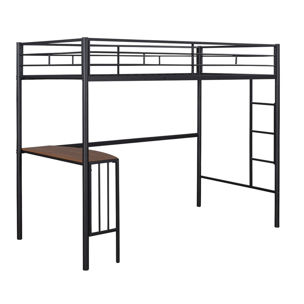 HomeRoots Black Slat Metal Twin Loft Bed with Integrated Desk – Space-Saving Design for Modern Bedrooms 606529