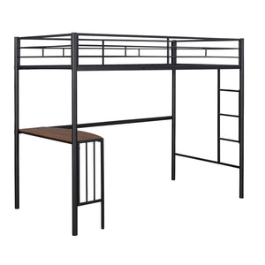 HomeRoots Black Slat Metal Twin Loft Bed with Integrated Desk – Space-Saving Design for Modern Bedrooms 606529