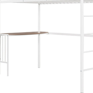 HomeRoots White Slat Metal Twin Loft Bed with Integrated Desk - Stylish Space-Saving Design for Small Rooms 606530