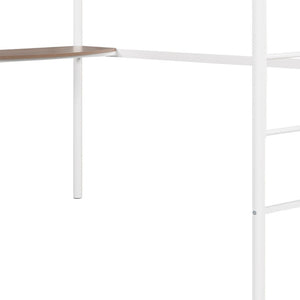 HomeRoots White Slat Metal Twin Loft Bed with Integrated Desk - Stylish Space-Saving Design for Small Rooms 606530