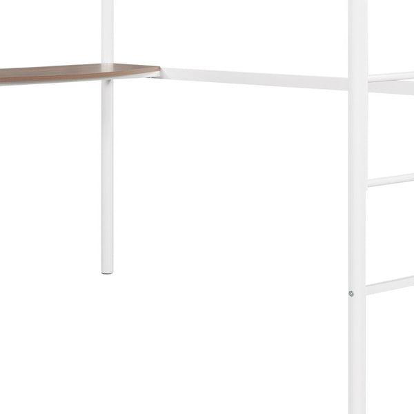 HomeRoots White Slat Metal Twin Loft Bed with Integrated Desk - Stylish Space-Saving Design for Small Rooms 606530
