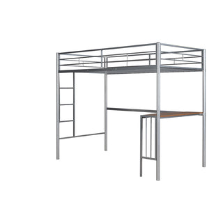 HomeRoots Silver Metal Twin Loft Bed with Desk Space, Stylishly Designed for Small Rooms and Durability 606531
