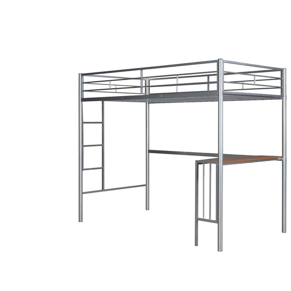 HomeRoots Silver Metal Twin Loft Bed with Desk Space, Stylishly Designed for Small Rooms and Durability 606531