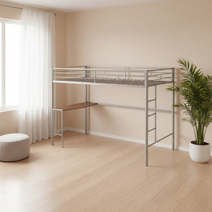 HomeRoots Silver Metal Twin Loft Bed with Desk Space, Stylishly Designed for Small Rooms and Durability 606531