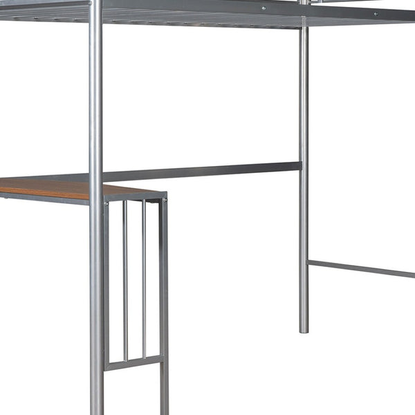HomeRoots Silver Metal Twin Loft Bed with Desk Space, Stylishly Designed for Small Rooms and Durability 606531