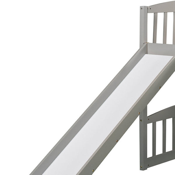 HomeRoots Gray Solid Wood Twin Loft Bed with Slide – Space-Saving Design for Kids' Rooms, Play Areas & More! 606532