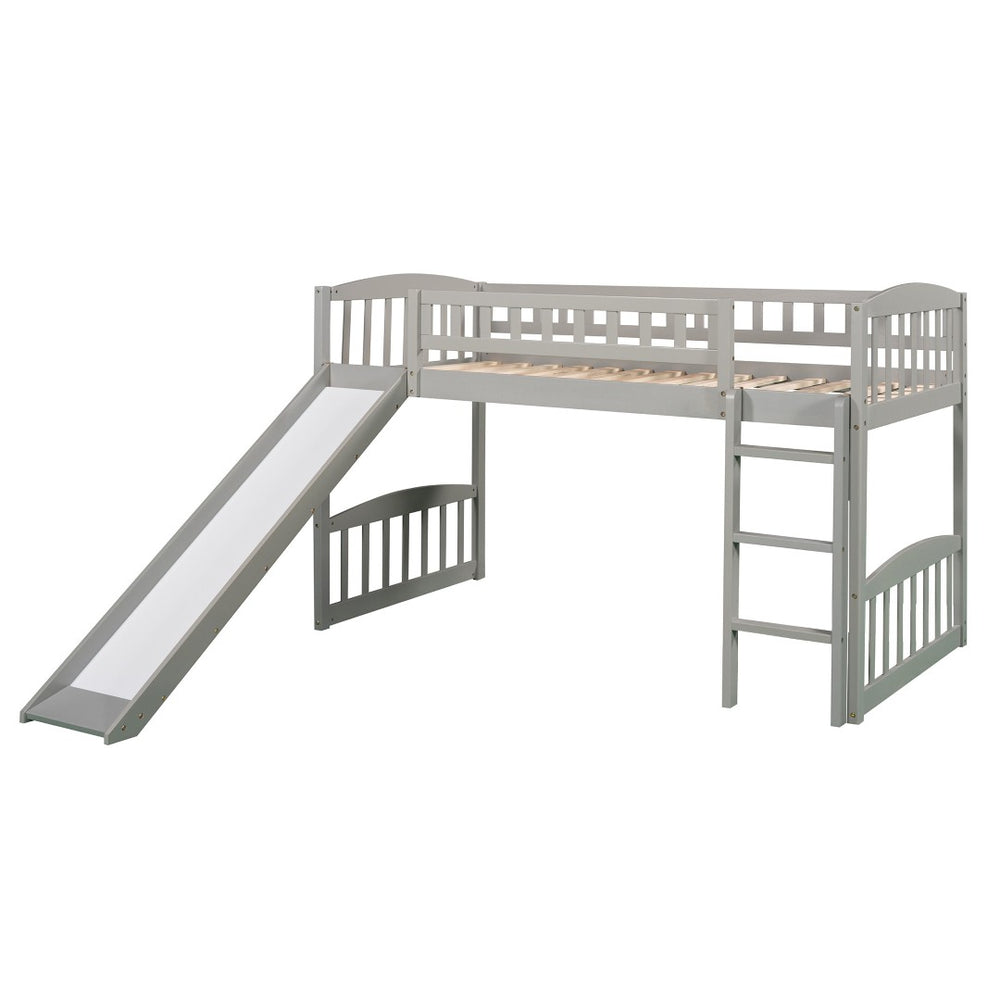 HomeRoots Gray Solid Wood Twin Loft Bed with Slide – Space-Saving Design for Kids' Rooms, Play Areas & More! 606532