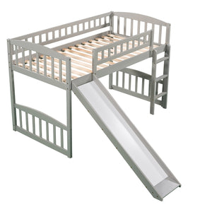 HomeRoots Gray Solid Wood Twin Loft Bed with Slide – Space-Saving Design for Kids' Rooms, Play Areas & More! 606532