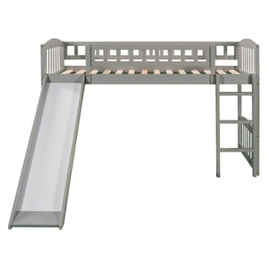 HomeRoots Gray Solid Wood Twin Loft Bed with Slide – Space-Saving Design for Kids' Rooms, Play Areas & More! 606532