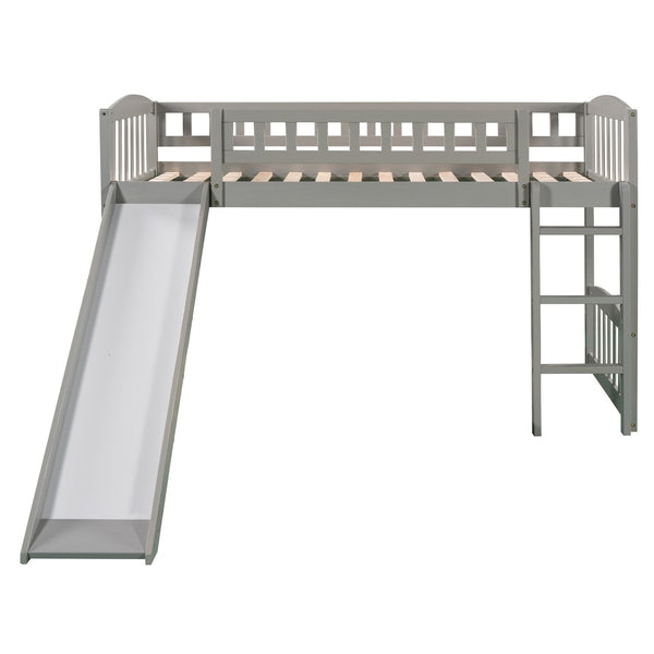 HomeRoots Gray Solid Wood Twin Loft Bed with Slide – Space-Saving Design for Kids' Rooms, Play Areas & More! 606532