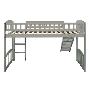 HomeRoots Gray Solid Wood Twin Loft Bed with Slide – Space-Saving Design for Kids' Rooms, Play Areas & More! 606532