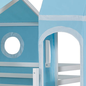 HomeRoots Blue Canopy Solid Wood Full Double Loft Bed with Slide - Stylish, Durable, Space-Saving Fun for Kids! 606533