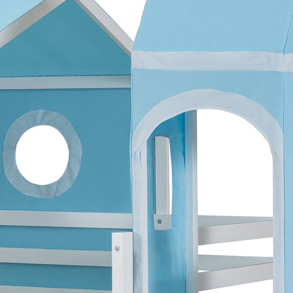 HomeRoots Blue Canopy Solid Wood Full Double Loft Bed with Slide - Stylish, Durable, Space-Saving Fun for Kids! 606533