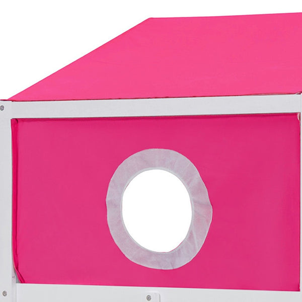 HomeRoots Pink Loft Bed with Built-in Slide - Solid Wood Full Double Bed for Kids' Room, Space-Saving Design 606534