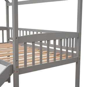 HomeRoots Gray Canopy Twin Loft Bed with Slide - Stylish Solid Wood Design for Fun, Space-Saving Bedrooms 606535