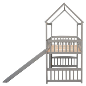 HomeRoots Gray Canopy Twin Loft Bed with Slide - Stylish Solid Wood Design for Fun, Space-Saving Bedrooms 606535