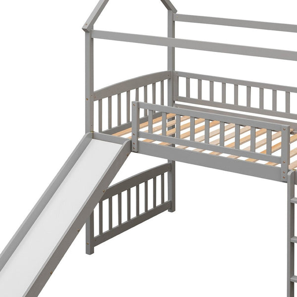 HomeRoots Gray Canopy Twin Loft Bed with Slide - Stylish Solid Wood Design for Fun, Space-Saving Bedrooms 606535