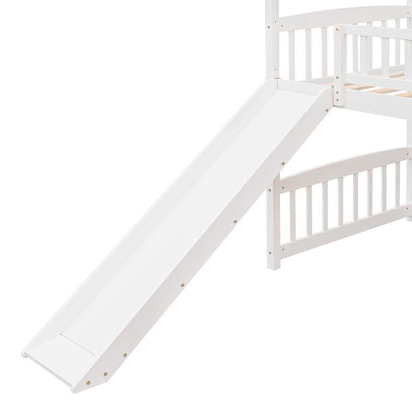 HomeRoots White Canopy Solid Wood Twin Loft Bed with Slide - Stylish, Durable, and Perfect for Playful Bedrooms 606536