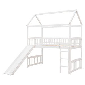 HomeRoots White Canopy Solid Wood Twin Loft Bed with Slide - Stylish, Durable, and Perfect for Playful Bedrooms 606536
