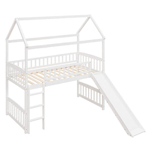 HomeRoots White Canopy Solid Wood Twin Loft Bed with Slide - Stylish, Durable, and Perfect for Playful Bedrooms 606536