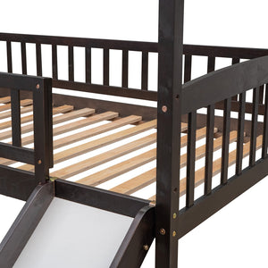 HomeRoots Espresso Canopy Solid Wood Twin Loft Bed with Fun Slide - Stylish Space-Saving Design for Kids 606537