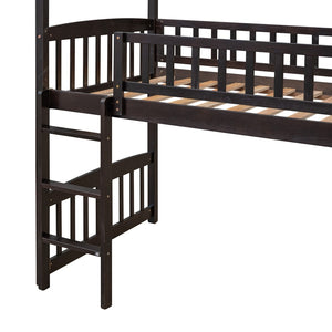 HomeRoots Espresso Canopy Solid Wood Twin Loft Bed with Fun Slide - Stylish Space-Saving Design for Kids 606537