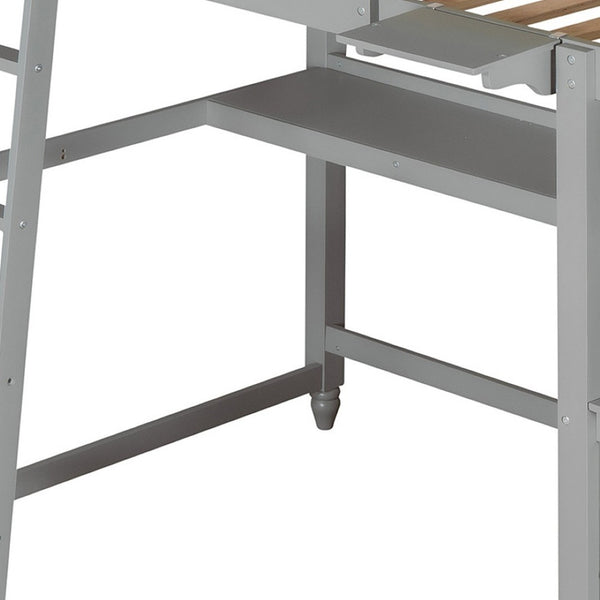 HomeRoots Gray Twin Loft Bed with Integrated Desk, Shelves & Storage for Small Spaces – Stylish & Durable! 606538