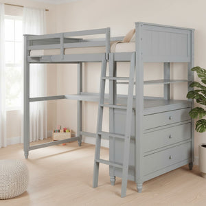HomeRoots Gray Twin Loft Bed with Integrated Desk, Shelves & Storage for Small Spaces – Stylish & Durable! 606538