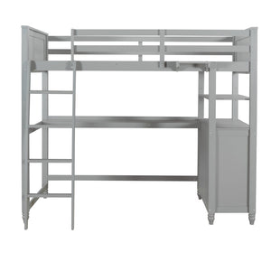 HomeRoots Gray Twin Loft Bed with Integrated Desk, Shelves & Storage for Small Spaces – Stylish & Durable! 606538