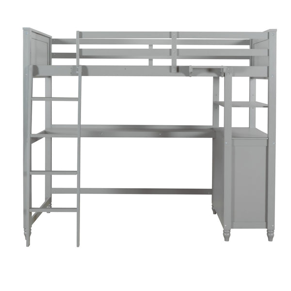 HomeRoots Gray Twin Loft Bed with Integrated Desk, Shelves & Storage for Small Spaces – Stylish & Durable! 606538