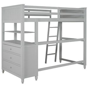 HomeRoots Gray Twin Loft Bed with Integrated Desk, Shelves & Storage for Small Spaces – Stylish & Durable! 606538
