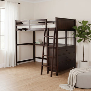 HomeRoots Espresso Twin Loft Bed with Integrated Desk, Shelves & Stylish Storage for Cozy Spaces 606540